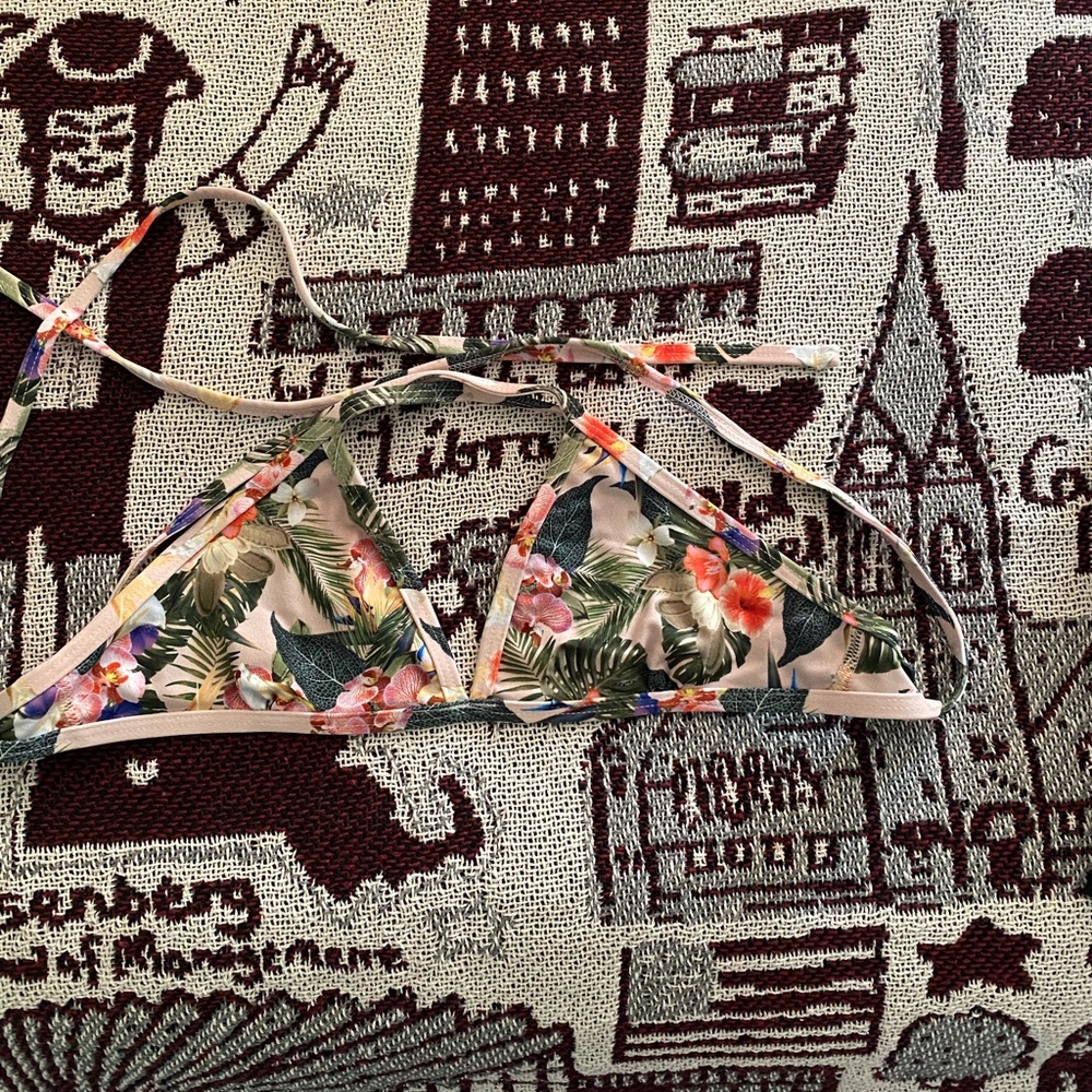 Jolyn Clothing Floral Triangle Bikini Top - Pink, Green, Orange
